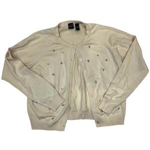 Vintage Y2K Gap Embroidered Flower Cardigan Light Peach Pink Spring Cottagecore